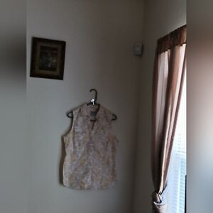 Roper Blouse Women Large White & Orange Paisley Cotton Shirt Western Academia
